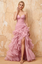 Judith Dusty Pink Sheer Mermaid Ruffle Maxi Dress