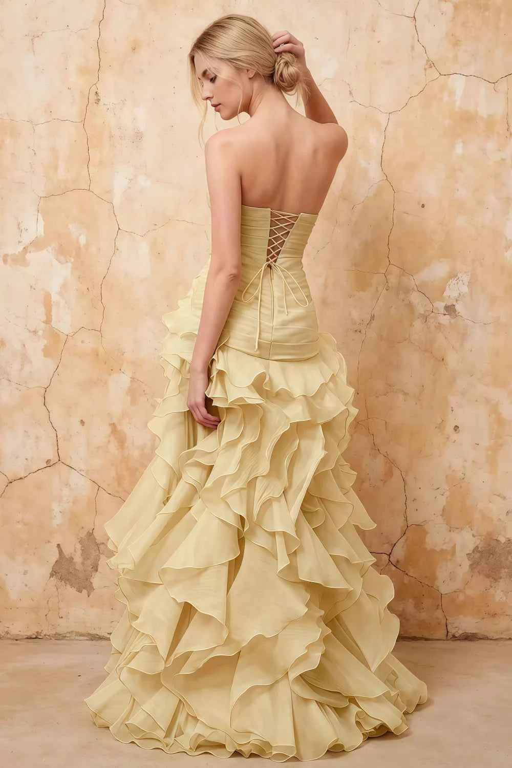 Judith Gold Sheer Mermaid Ruffle Maxi Dress