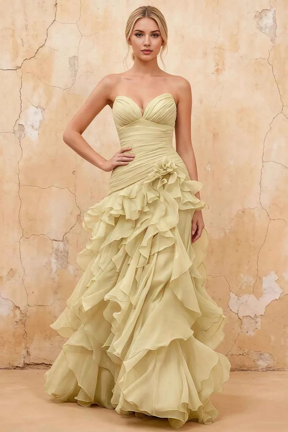 Judith Gold Sheer Mermaid Ruffle Maxi Dress