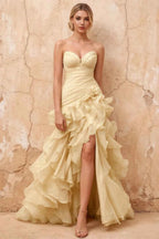 Judith Gold Sheer Mermaid Ruffle Maxi Dress