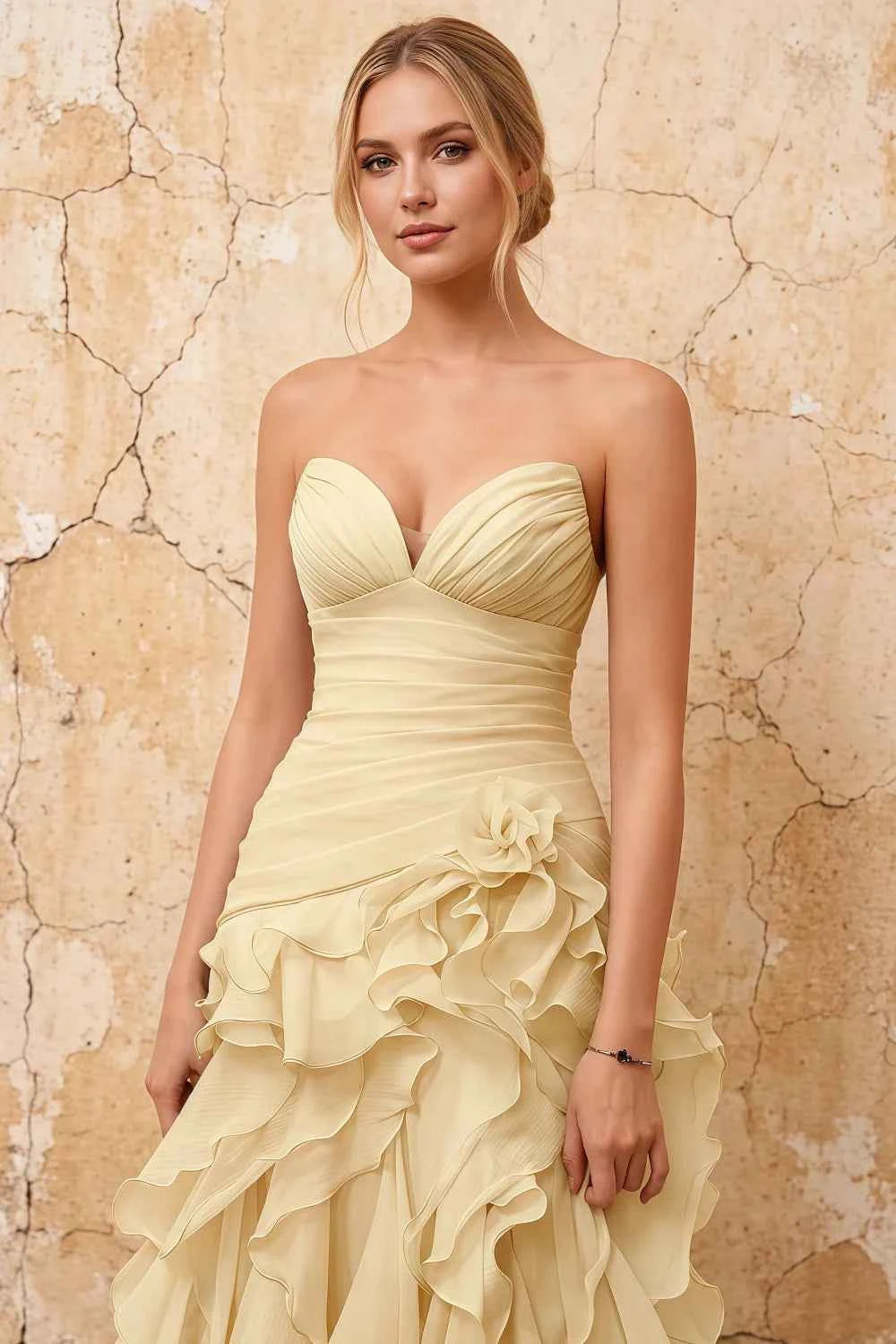 Judith Gold Sheer Mermaid Ruffle Maxi Dress