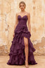 Judith Grape Sheer Mermaid Ruffle Maxi Dress