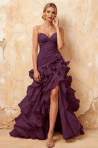 Judith Grape Sheer Mermaid Ruffle Maxi Dress