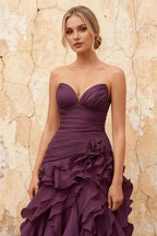 Judith Grape Sheer Mermaid Ruffle Maxi Dress