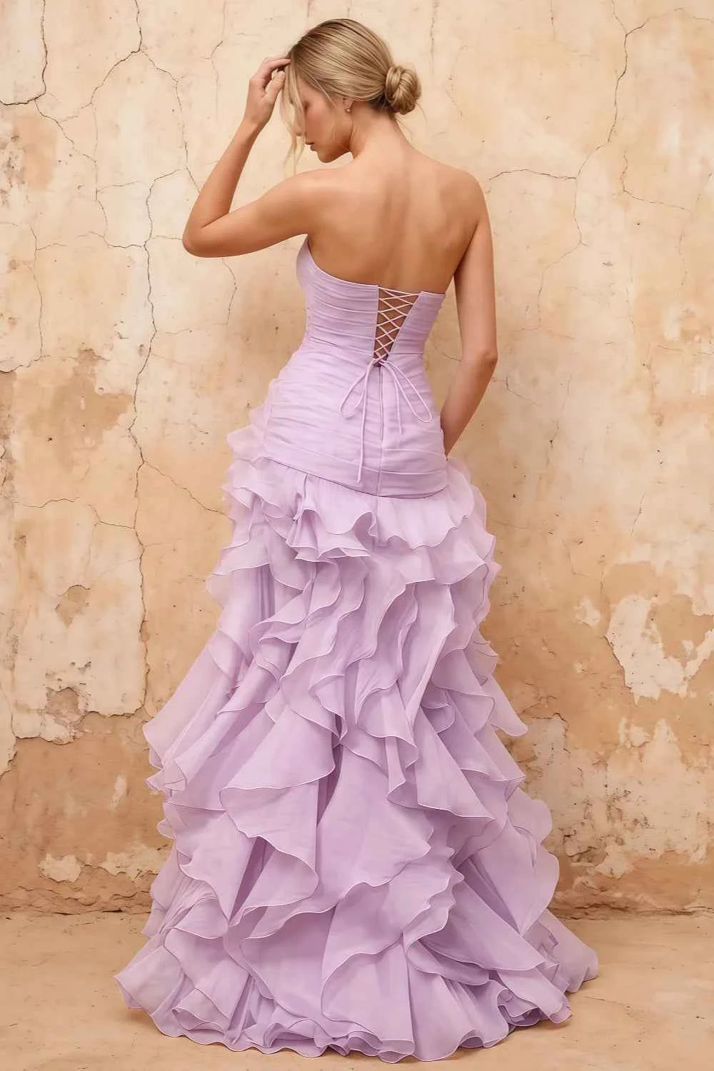 Judith Lilac Sheer Mermaid Ruffle Maxi Dress