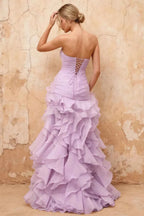 Judith Lilac Sheer Mermaid Ruffle Maxi Dress
