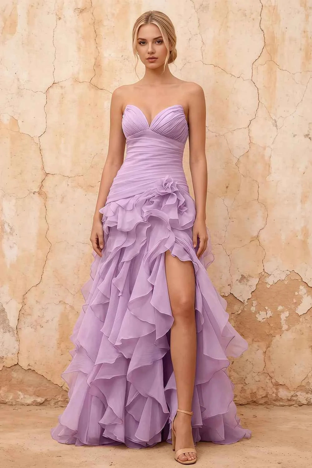 Judith Lilac Sheer Mermaid Ruffle Maxi Dress
