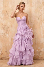Judith Lilac Sheer Mermaid Ruffle Maxi Dress