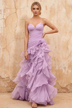Judith Lilac Sheer Mermaid Ruffle Maxi Dress