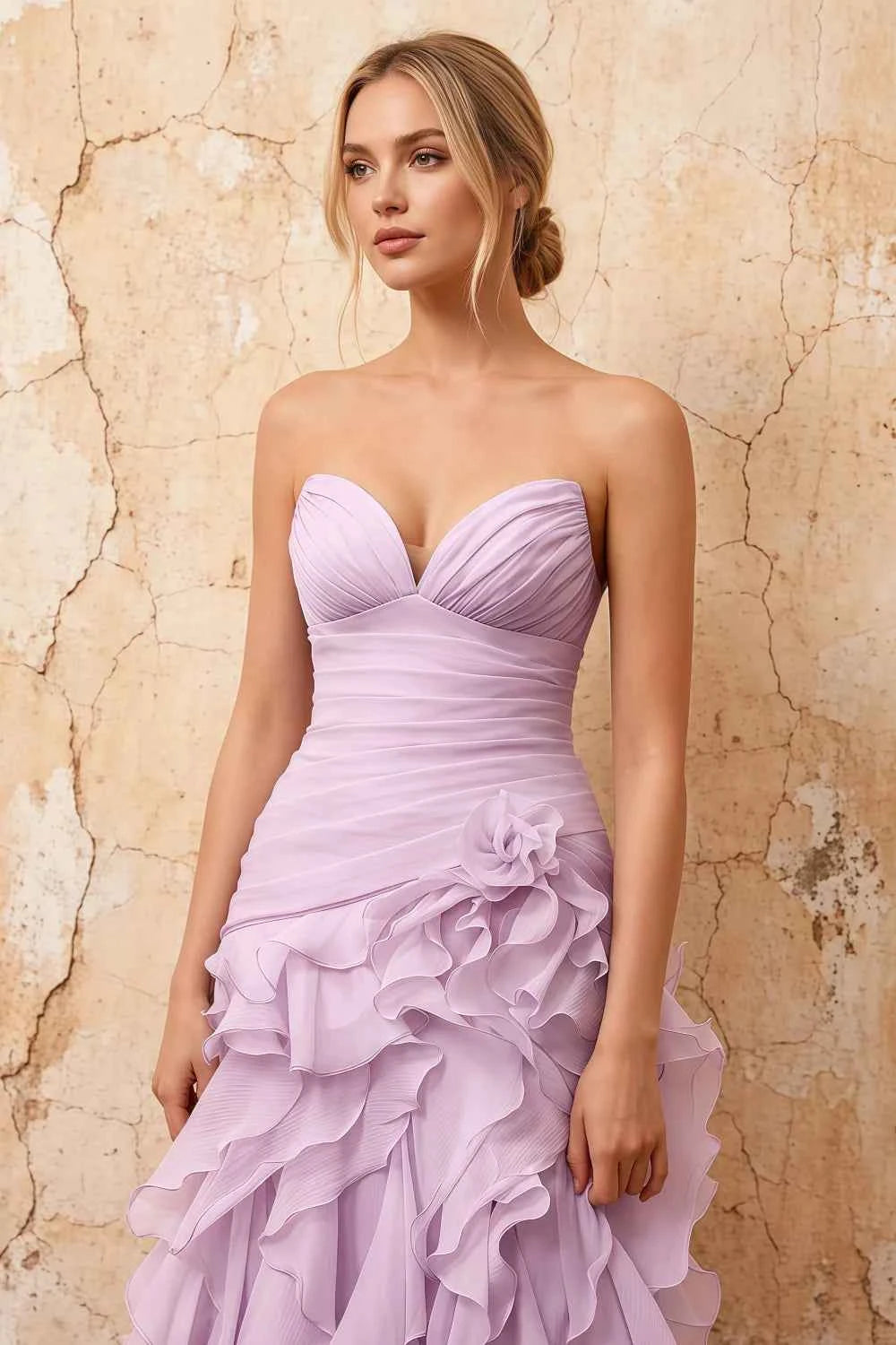 Judith Lilac Sheer Mermaid Ruffle Maxi Dress