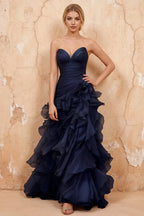 Judith Navy Blue Sheer Mermaid Ruffle Maxi Dress