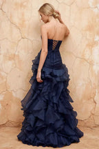 Judith Navy Blue Sheer Mermaid Ruffle Maxi Dress