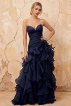 Judith Navy Blue Sheer Mermaid Ruffle Maxi Dress