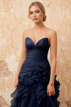 Judith Navy Blue Sheer Mermaid Ruffle Maxi Dress