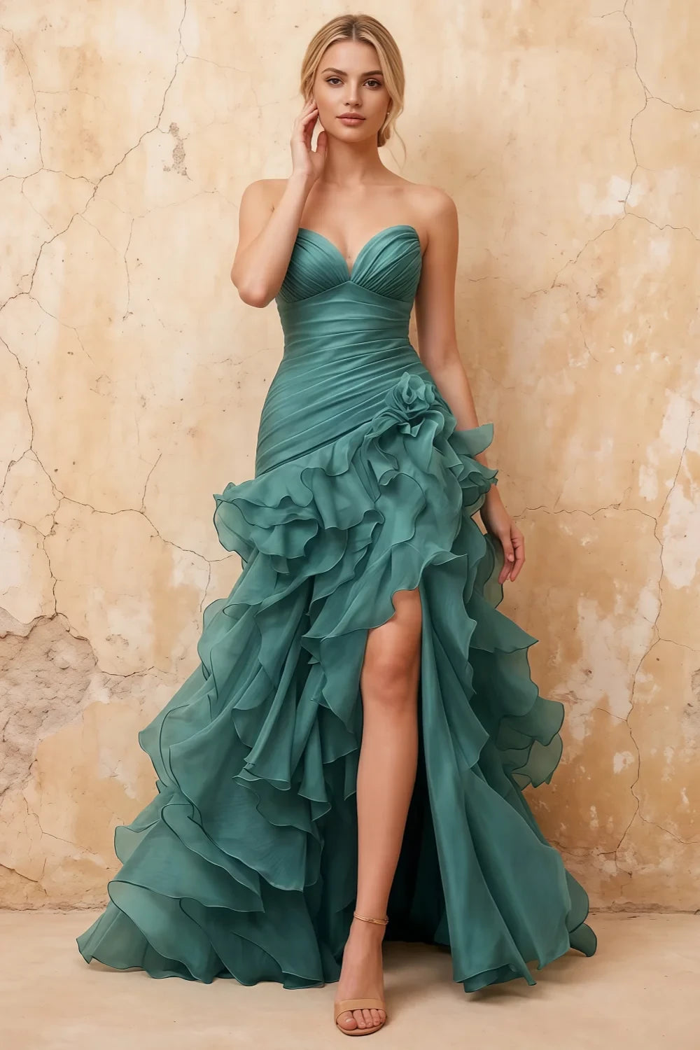 Judith Peacock Sheer Mermaid Ruffle Maxi Dress