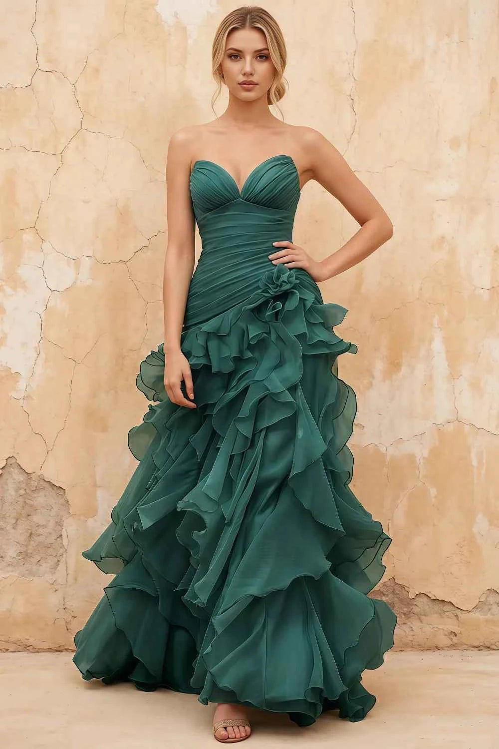 Judith Peacock Sheer Mermaid Ruffle Maxi Dress