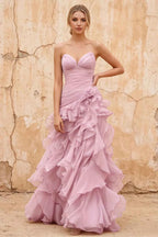 Judith Pink Sheer Mermaid Ruffle Maxi Dress