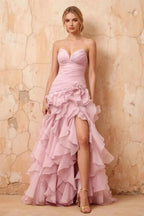 Judith Pink Sheer Mermaid Ruffle Maxi Dress