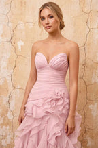 Judith Pink Sheer Mermaid Ruffle Maxi Dress