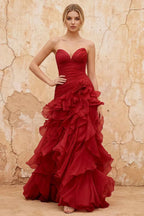 Judith Red Sheer Mermaid Ruffle Maxi Dress
