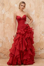 Judith Red Sheer Mermaid Ruffle Maxi Dress