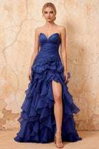 Judith Royal Blue Sheer Mermaid Ruffle Maxi Dress