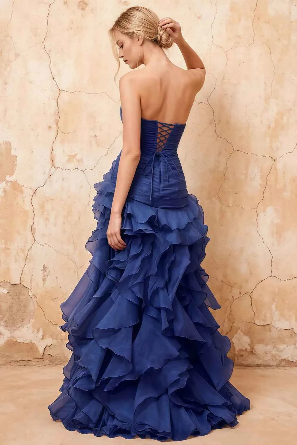 Judith Royal Blue Sheer Mermaid Ruffle Maxi Dress