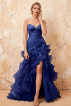 Judith Royal Blue Sheer Mermaid Ruffle Maxi Dress