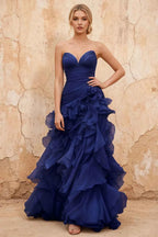 Judith Royal Blue Sheer Mermaid Ruffle Maxi Dress
