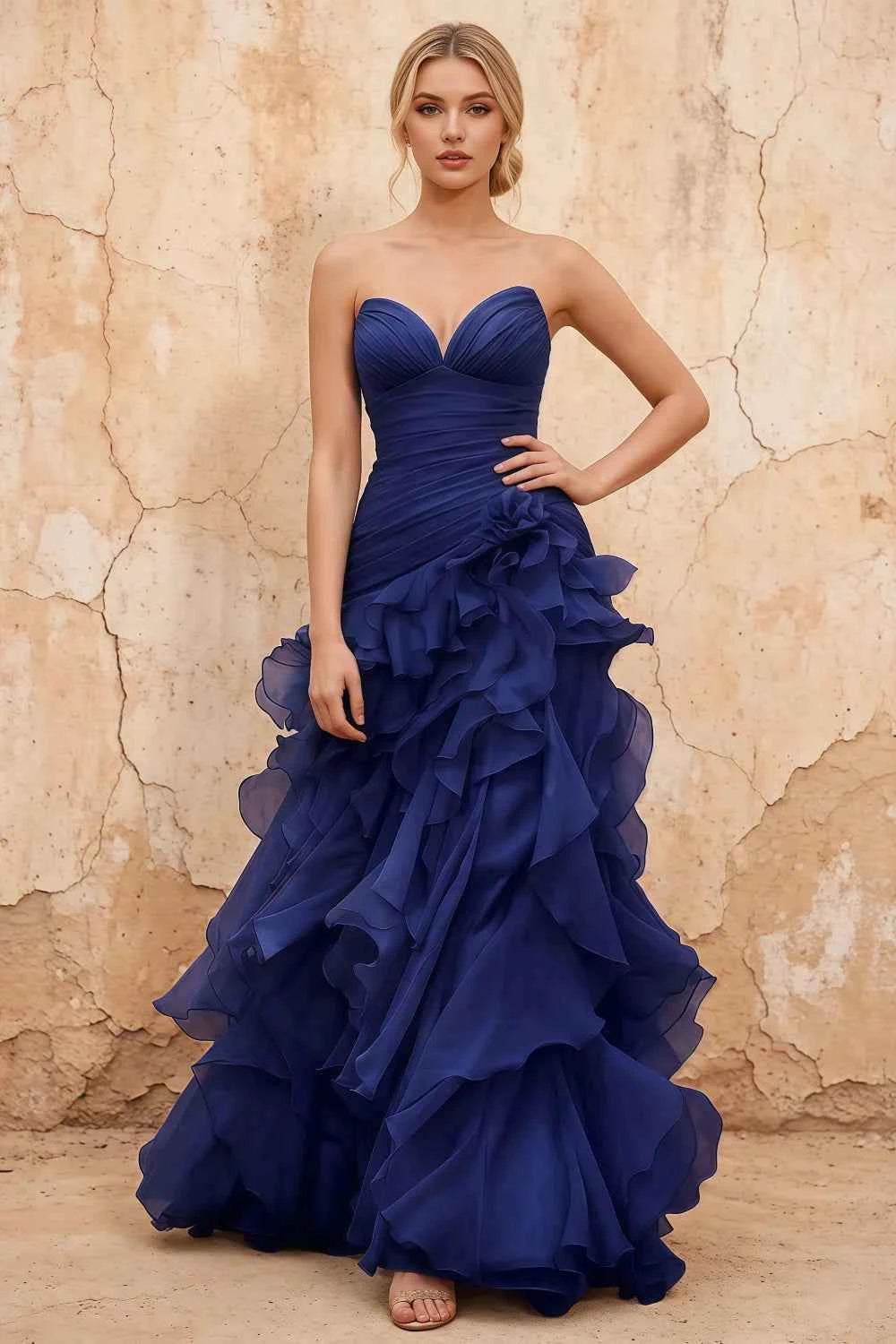 Judith Royal Blue Sheer Mermaid Ruffle Maxi Dress