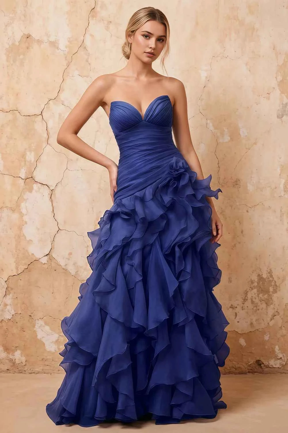 Judith Royal Blue Sheer Mermaid Ruffle Maxi Dress
