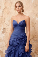 Judith Royal Blue Sheer Mermaid Ruffle Maxi Dress