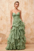 Judith Sage Green Sheer Mermaid Ruffle Maxi Dress