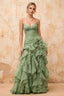 Judith Sage Green Sheer Mermaid Ruffle Maxi Dress