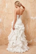 Judith White Sheer Mermaid Ruffle Maxi Dress