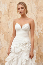Judith White Sheer Mermaid Ruffle Maxi Dress