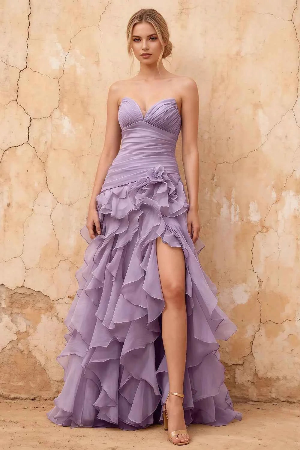 Judith Wisteria Sheer Mermaid Ruffle Maxi Dress