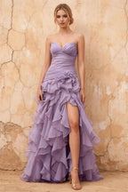 Judith Wisteria Sheer Mermaid Ruffle Maxi Dress