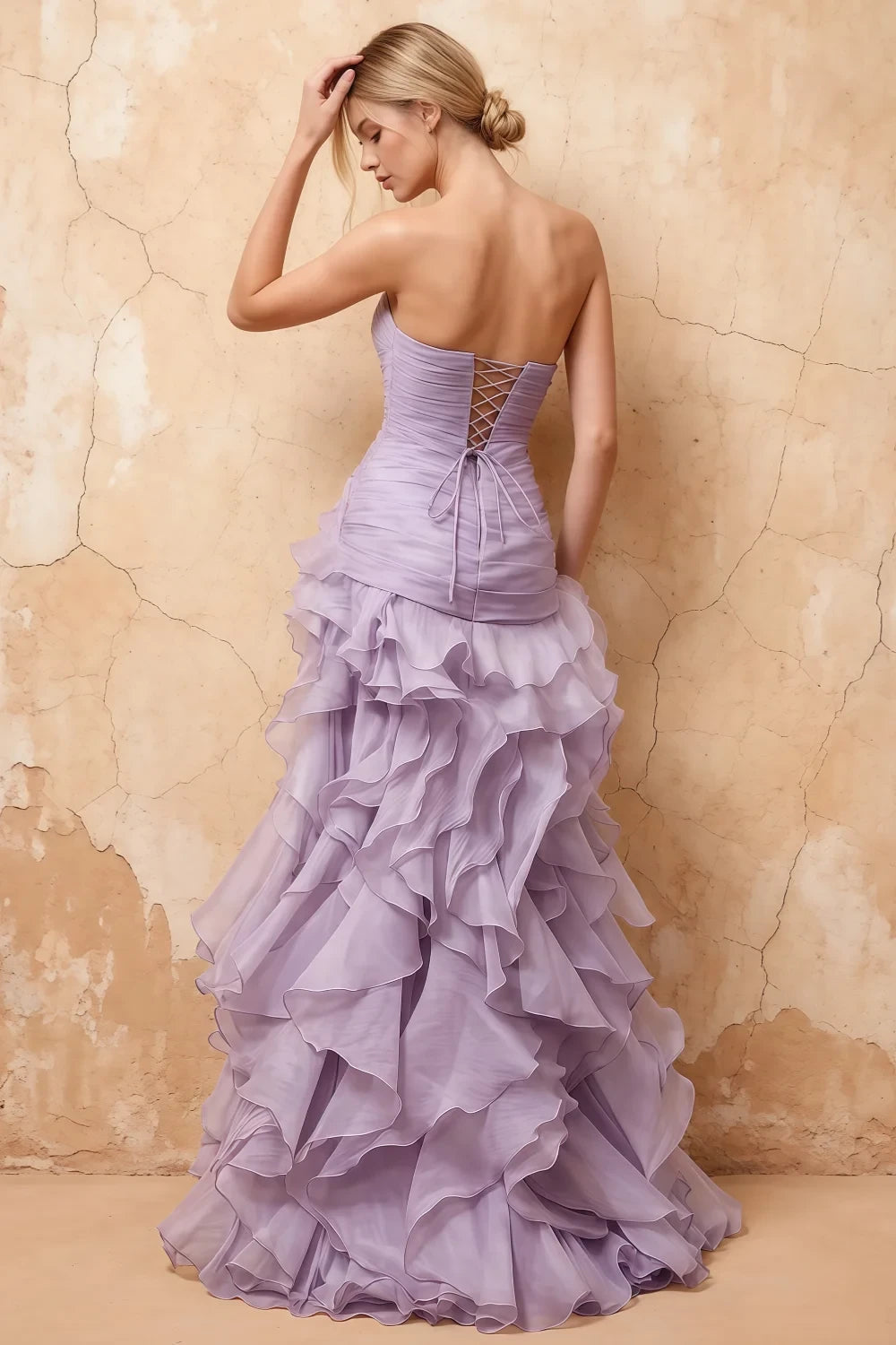 Judith Wisteria Sheer Mermaid Ruffle Maxi Dress