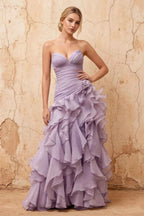 Judith Wisteria Sheer Mermaid Ruffle Maxi Dress