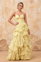 Judith Yellow Sheer Mermaid Ruffle Maxi Dress