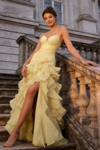 Judith Yellow Sheer Mermaid Ruffle Maxi Dress
