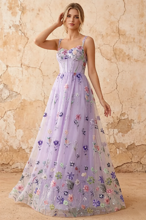 Judy Lavender Sequin Embroidery Beading 3D Flowers Maxi Dress