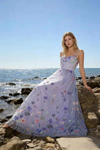 Judy Lavender Sequin Embroidery Beading 3D Flowers Maxi Dress