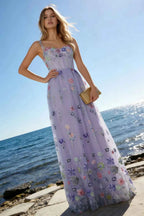 Judy Lavender Sequin Embroidery Beading 3D Flowers Maxi Dress
