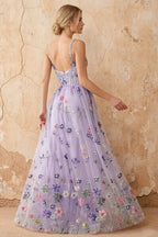 Judy Lavender Sequin Embroidery Beading 3D Flowers Maxi Dress