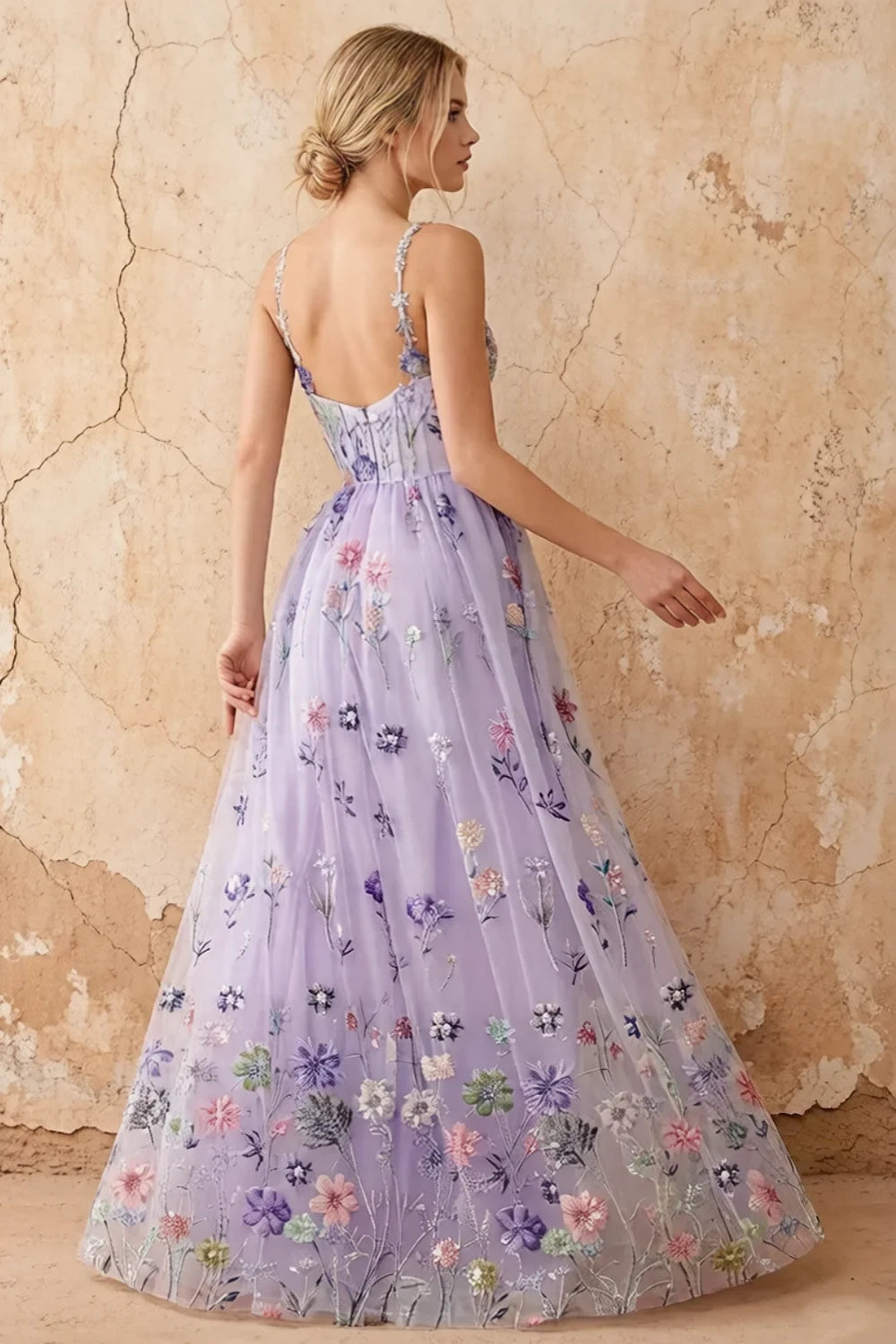 Judy Lavender Sequin Embroidery Beading 3D Flowers Maxi Dress