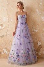 Judy Lavender Sequin Embroidery Beading 3D Flowers Maxi Dress