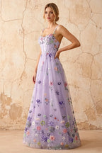 Judy Lavender Sequin Embroidery Beading 3D Flowers Maxi Dress