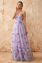 Judy Lavender Sequin Embroidery Beading 3D Flowers Maxi Dress